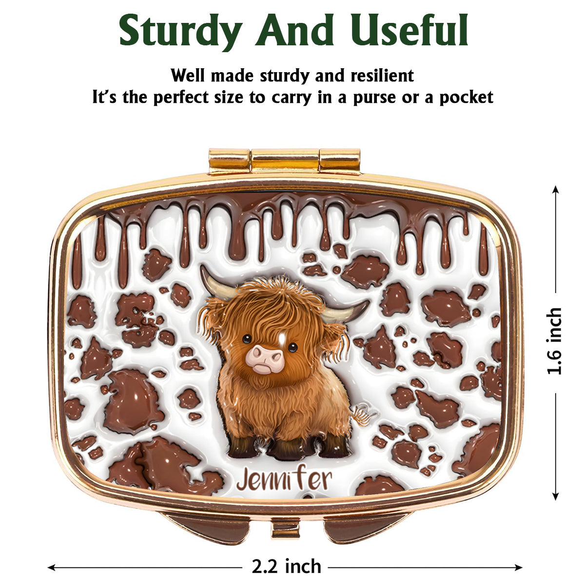 Einfach ein Mädchen, das Hochlandrinder liebt – Personalisierte Pillenbox mit Hochlandrind-Motiv