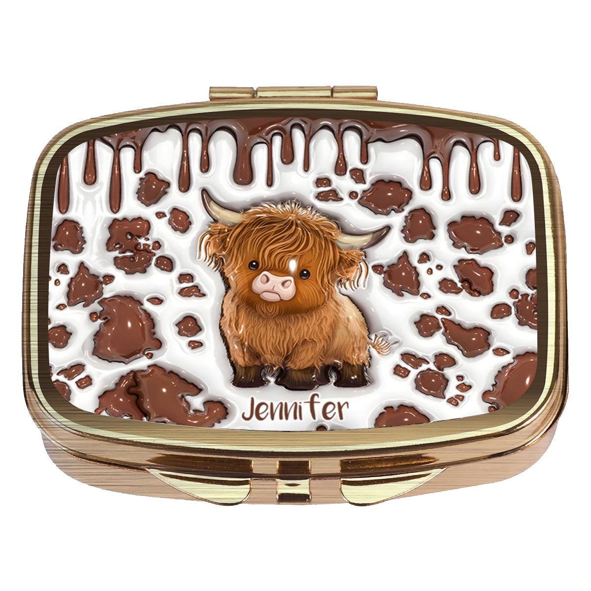 Einfach ein Mädchen, das Hochlandrinder liebt – Personalisierte Pillenbox mit Hochlandrind-Motiv