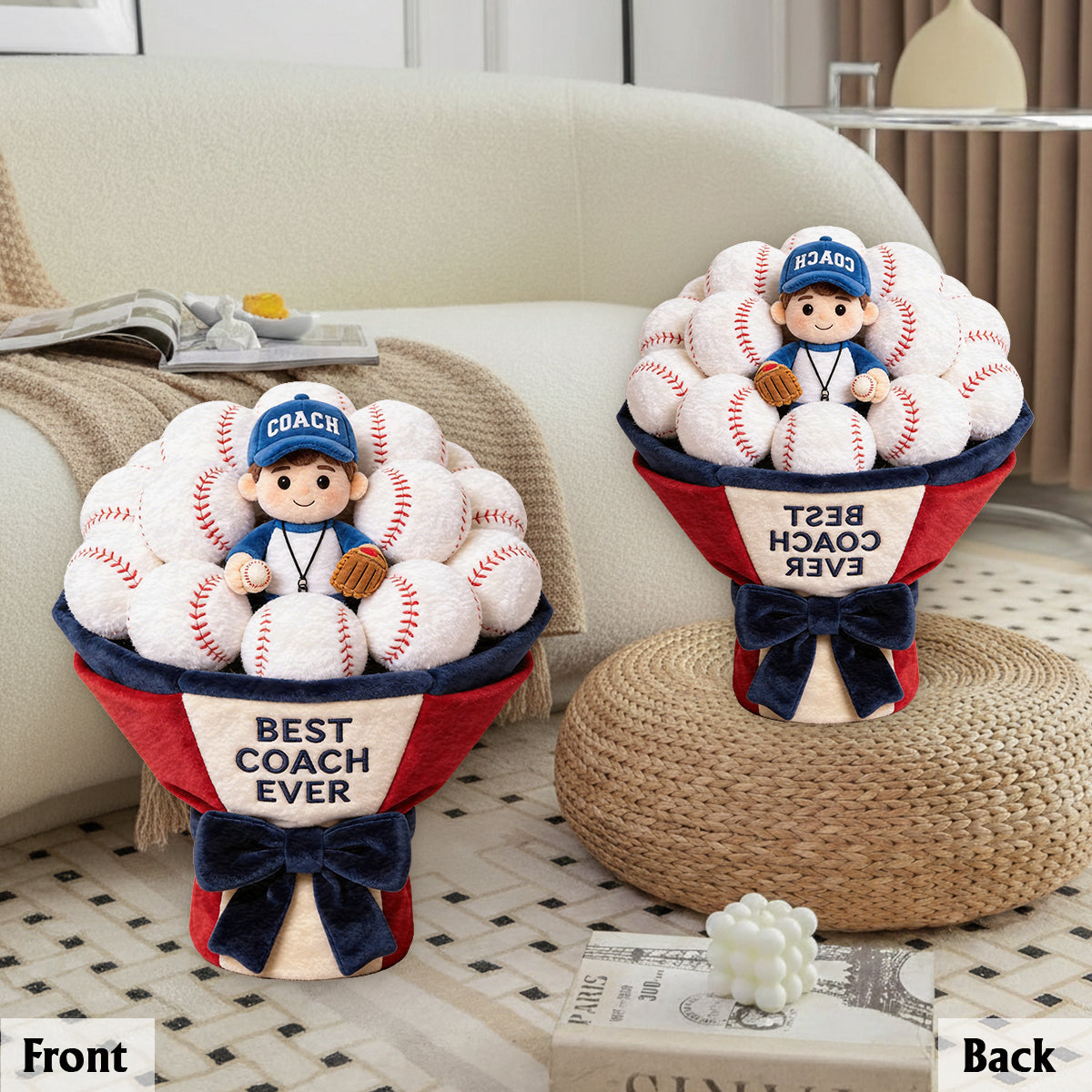 Custom Baseball Plush Bouquet - Personalized Baseball Premium Faux Fur Pillow