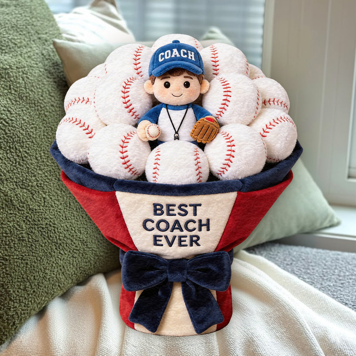 Custom Baseball Plush Bouquet - Personalized Baseball Premium Faux Fur Pillow