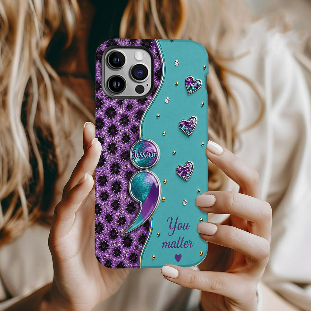 You Matter Teal Purple Semicolon - Personalized Suicide Prevention Full Print Phone Case