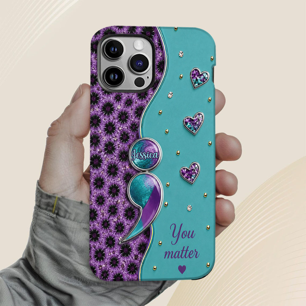 You Matter Teal Purple Semicolon - Personalized Suicide Prevention Full Print Phone Case