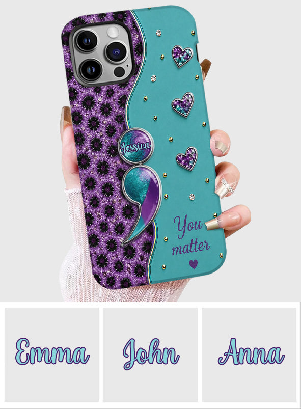 You Matter Teal Purple Semicolon - Personalized Suicide Prevention Full Print Phone Case