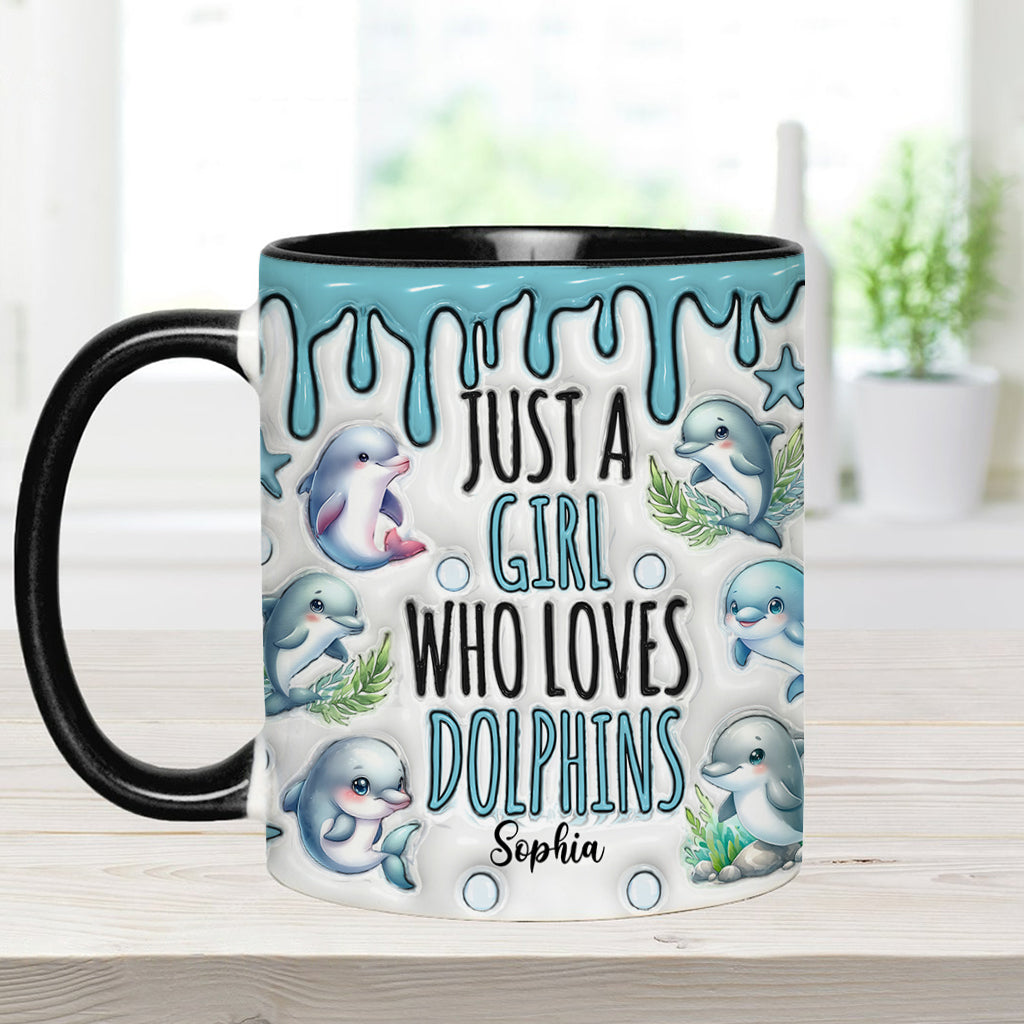 Einfach ein Mädchen, das Delfine liebt – personalisierte Tasse mit Delfinmotiv