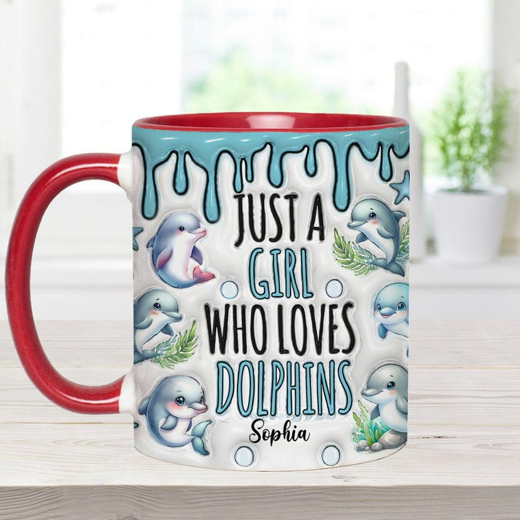 Einfach ein Mädchen, das Delfine liebt – personalisierte Tasse mit Delfinmotiv