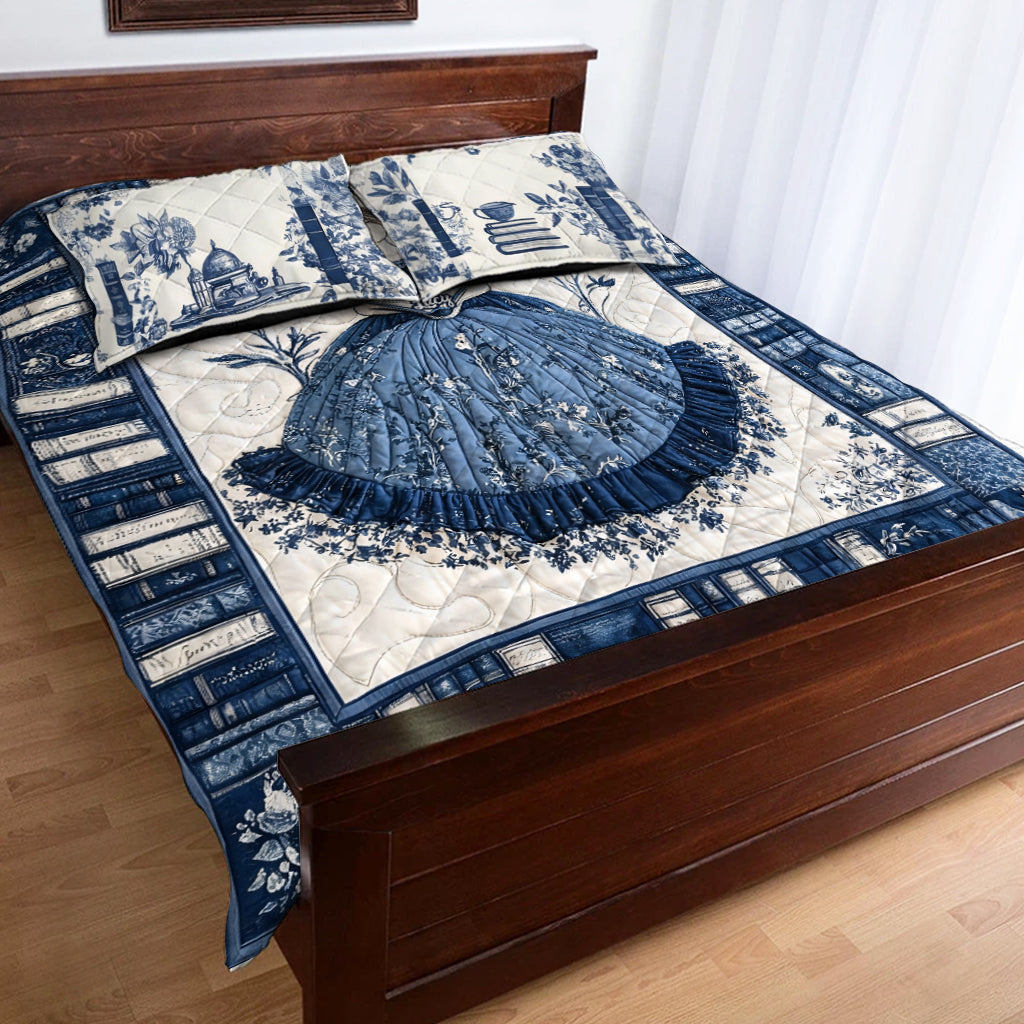 Toile de Jouy Lesendes Mädchen - Personalisiertes Buch-Quilt-Set