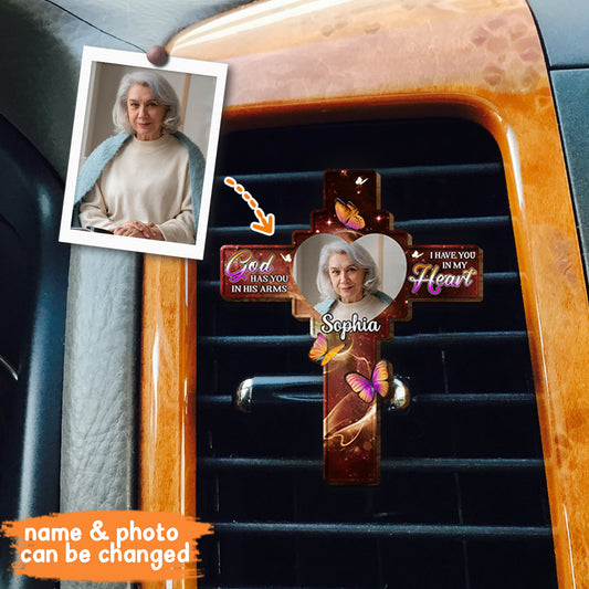 Custom Photo In Our Hearts Always - Personalized Memorial Shaped Car Visor Clip