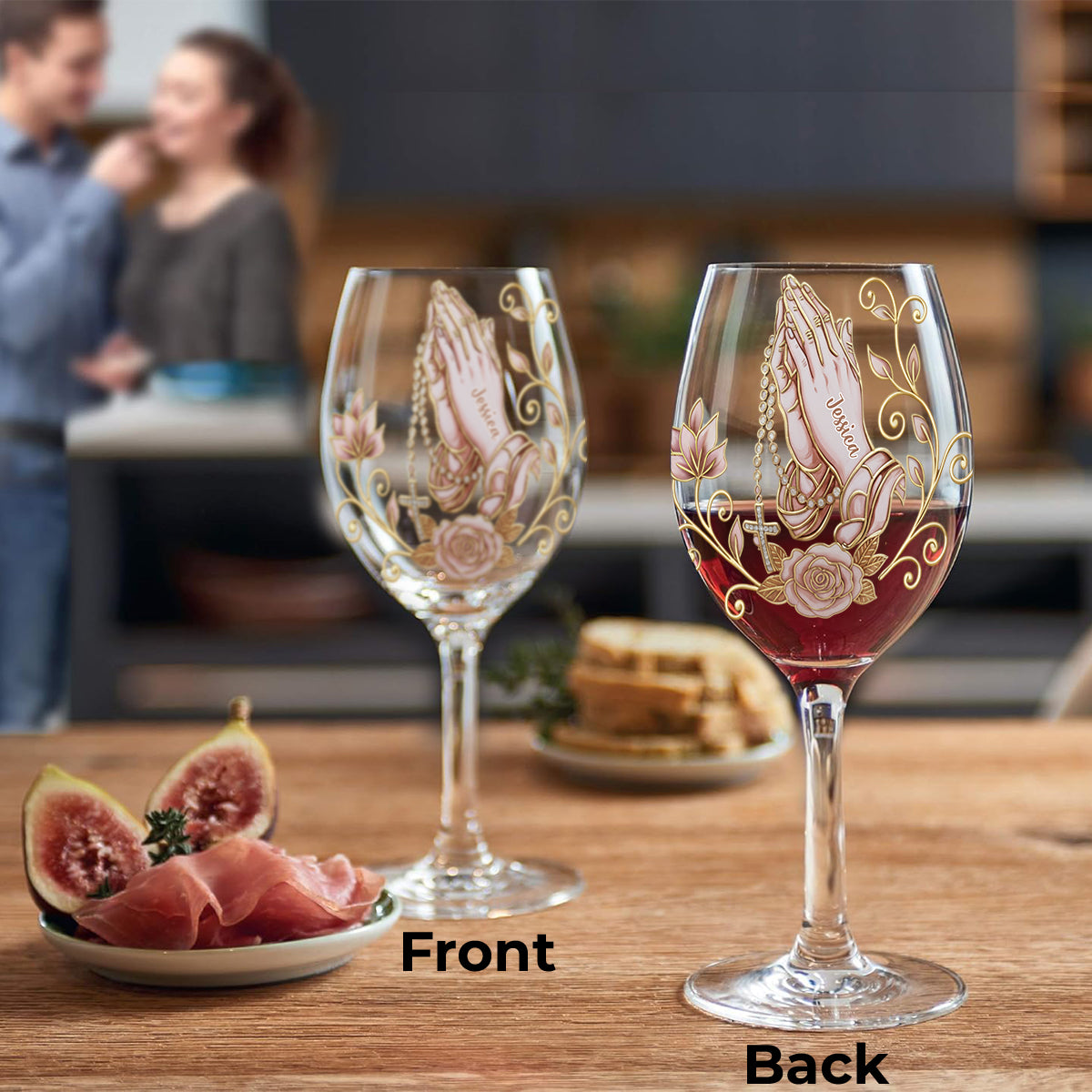 Betende Hände – Personalisiertes christliches Weinglas mit langem Stiel