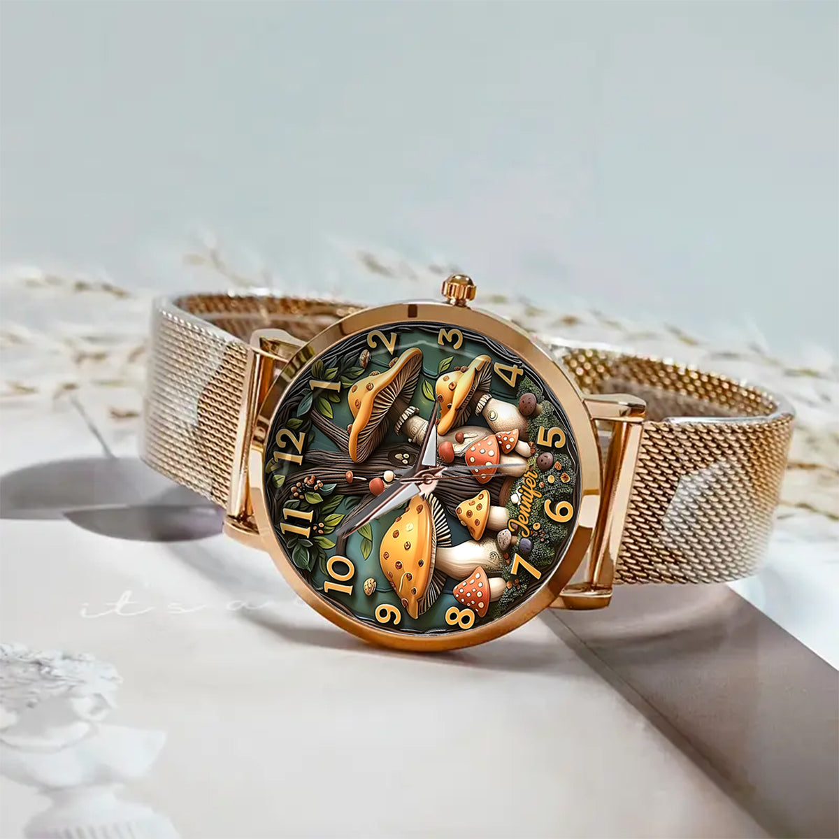 Pilz und Baum – Personalisierte Hippie-Damenhanduhr