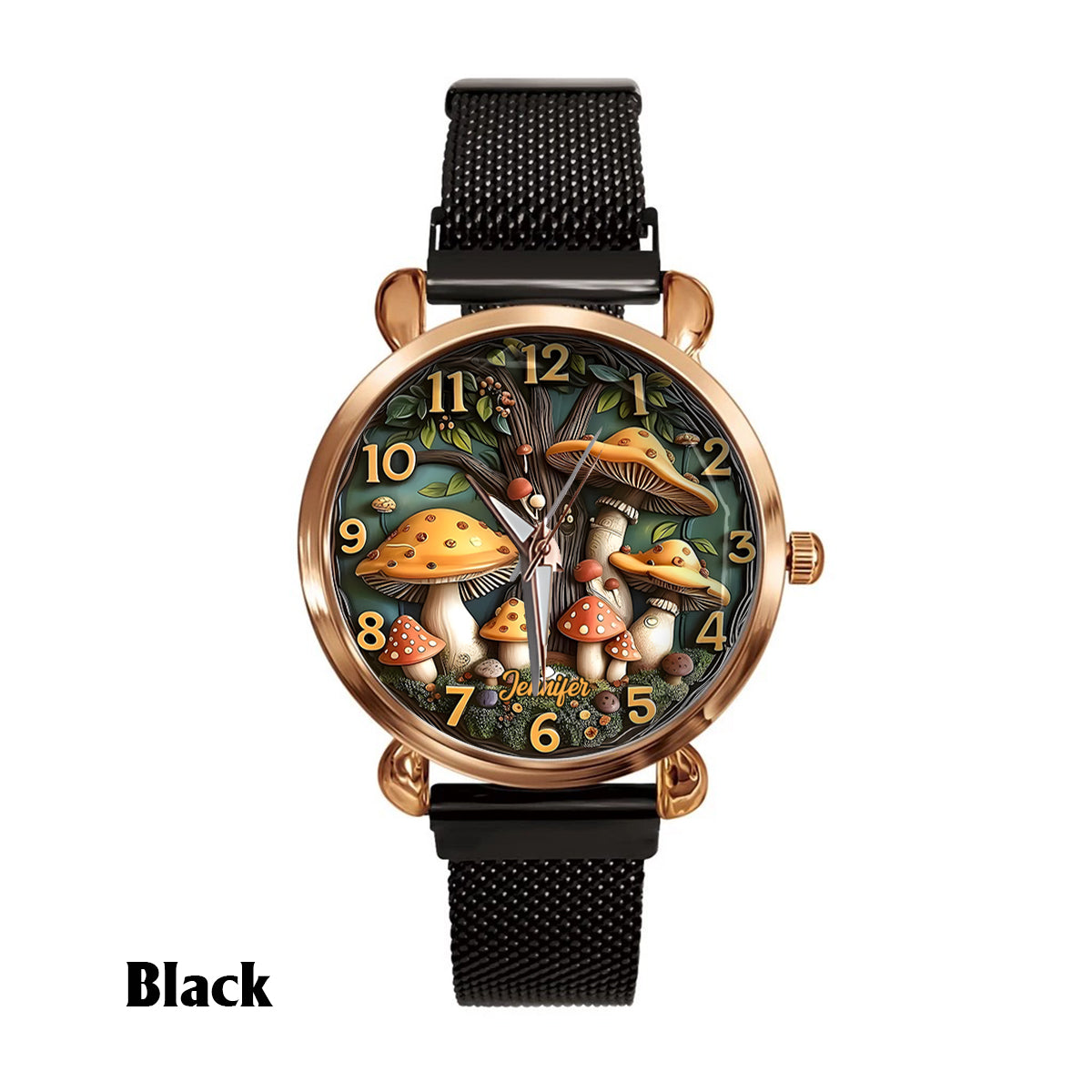 Pilz und Baum – Personalisierte Hippie-Damenhanduhr