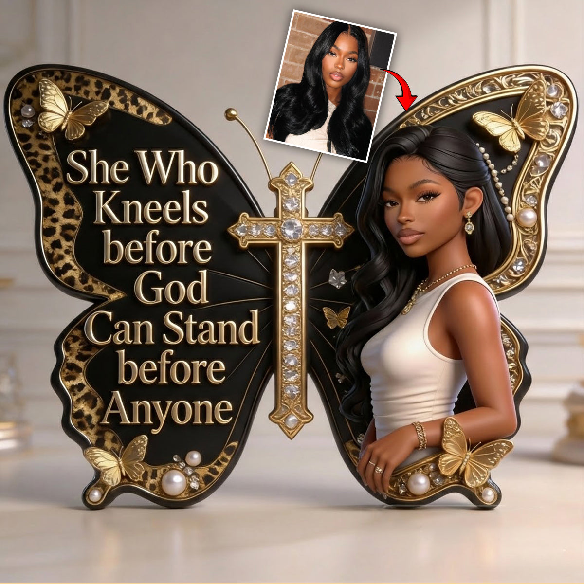She Who Kneels Before God Can Stand Before Anyone - Personalized African American Custom Shaped Acrylic Plaque