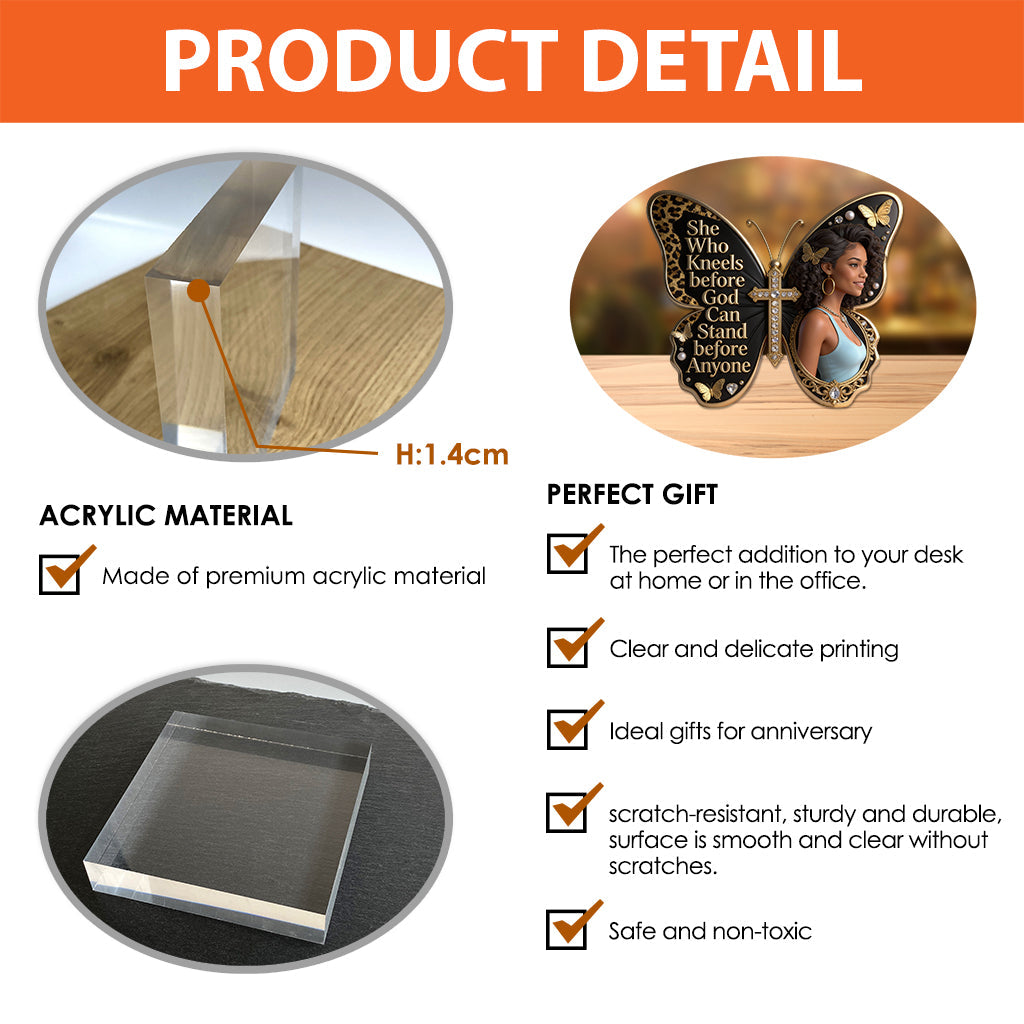 She Who Kneels Before God Can Stand Before Anyone - Personalized African American Custom Shaped Acrylic Plaque