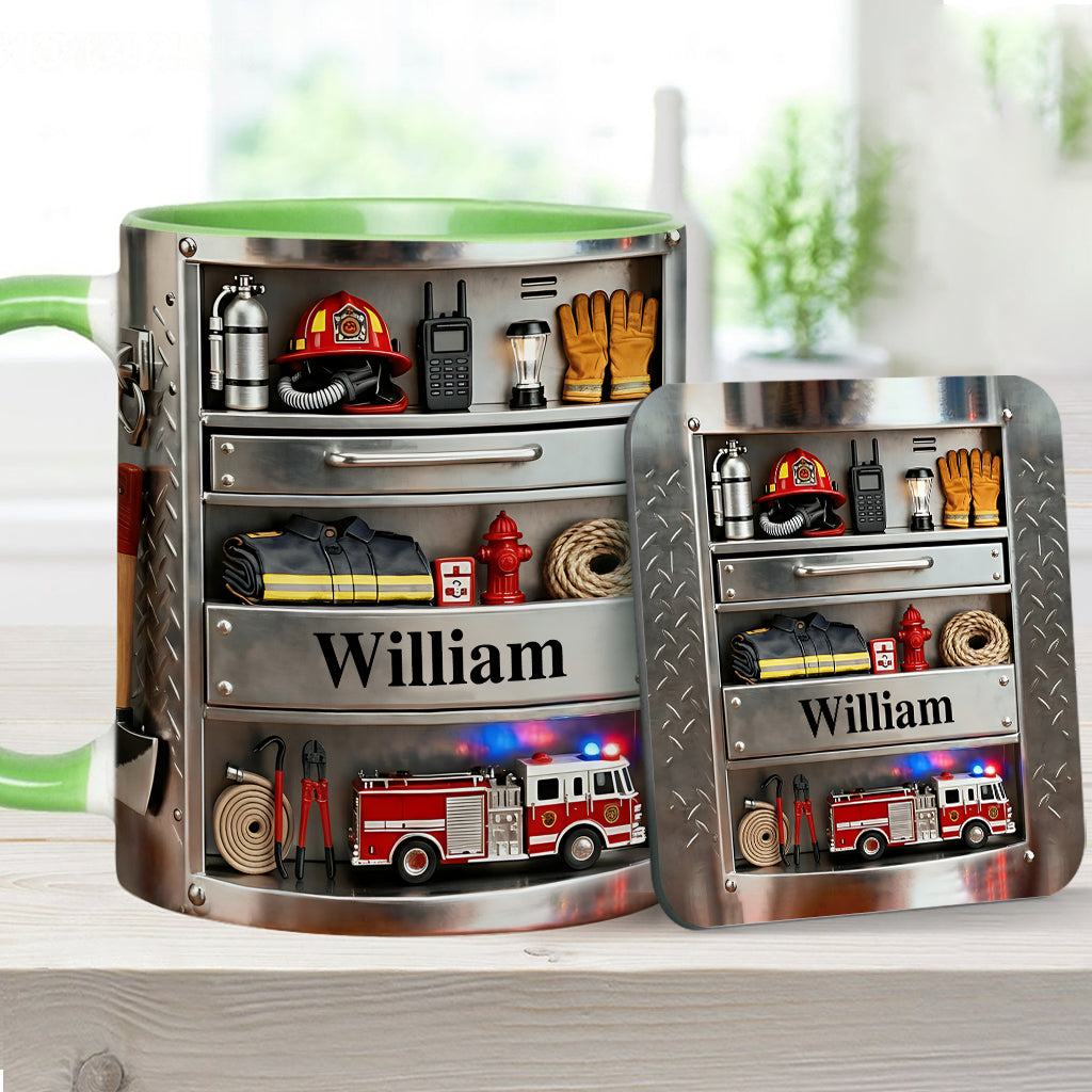 Firefighter Toolbox - Personalized Firefighter Accent Mug & Coaster