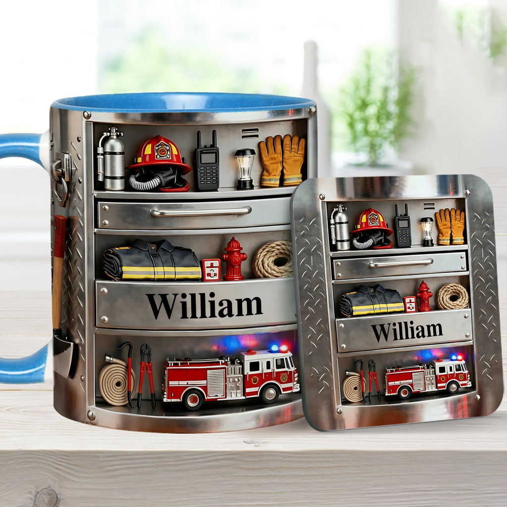 Firefighter Toolbox - Personalized Firefighter Accent Mug & Coaster