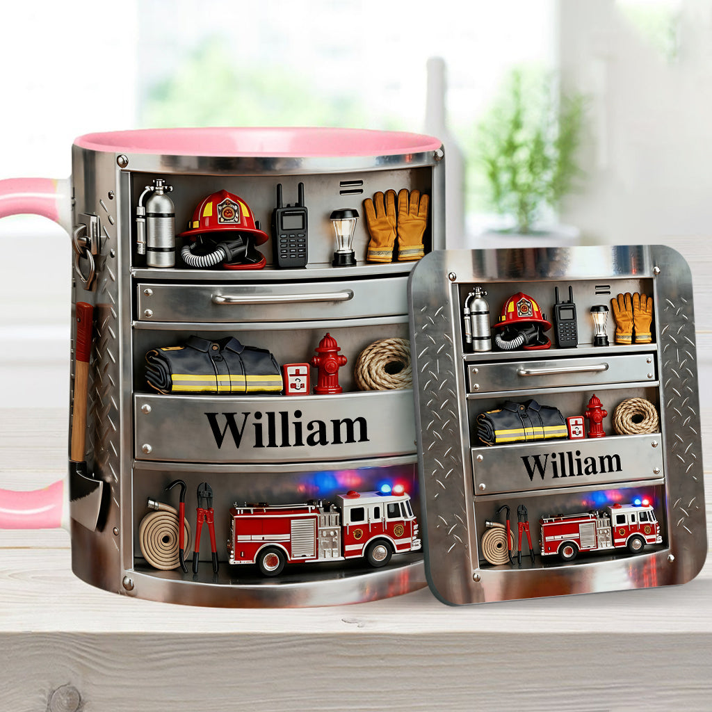 Firefighter Toolbox - Personalized Firefighter Accent Mug & Coaster