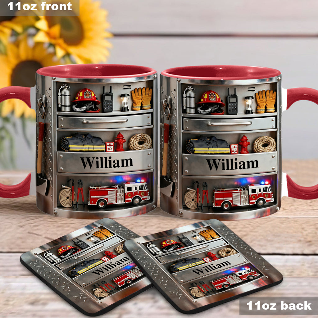 Firefighter Toolbox - Personalized Firefighter Accent Mug & Coaster