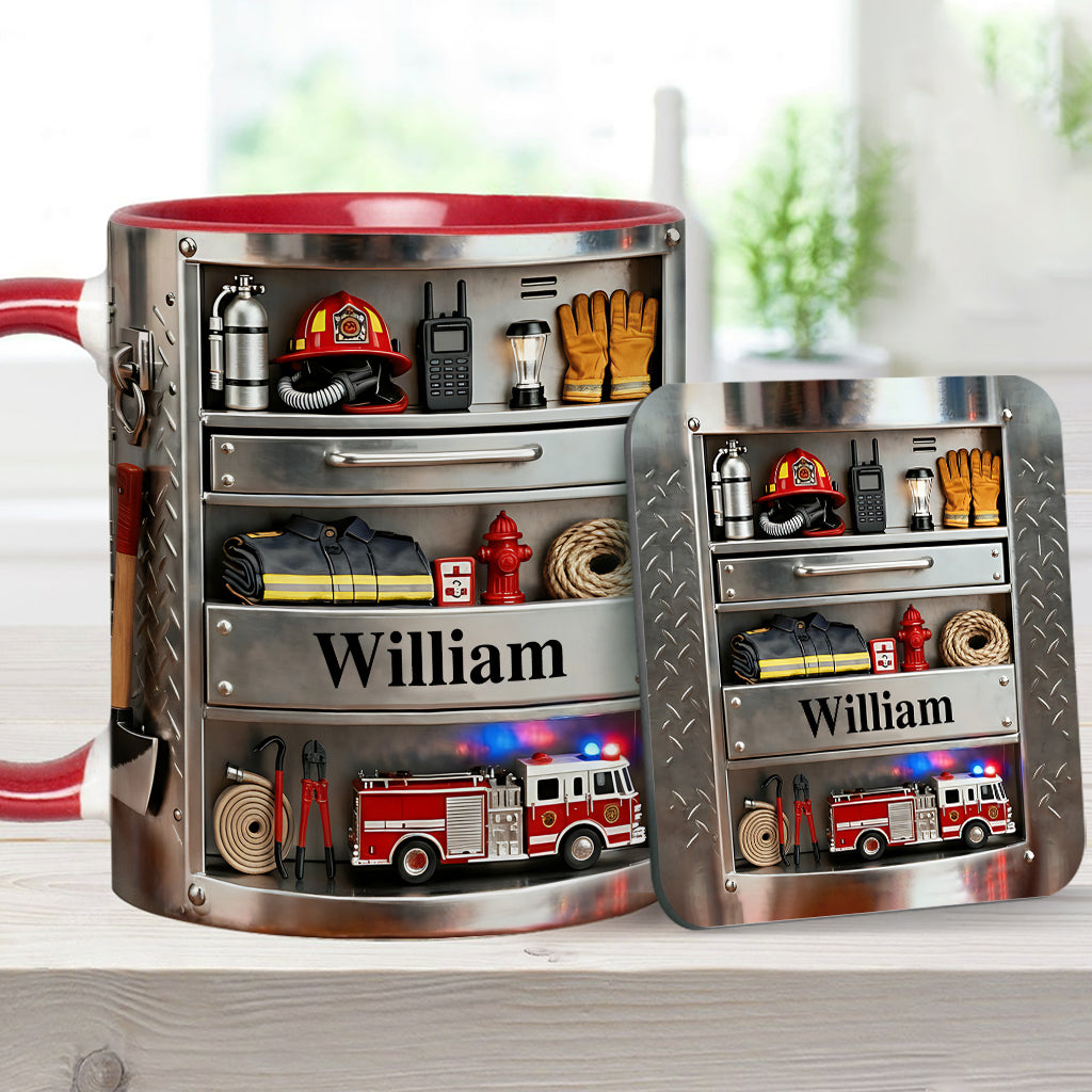 Firefighter Toolbox - Personalized Firefighter Accent Mug & Coaster