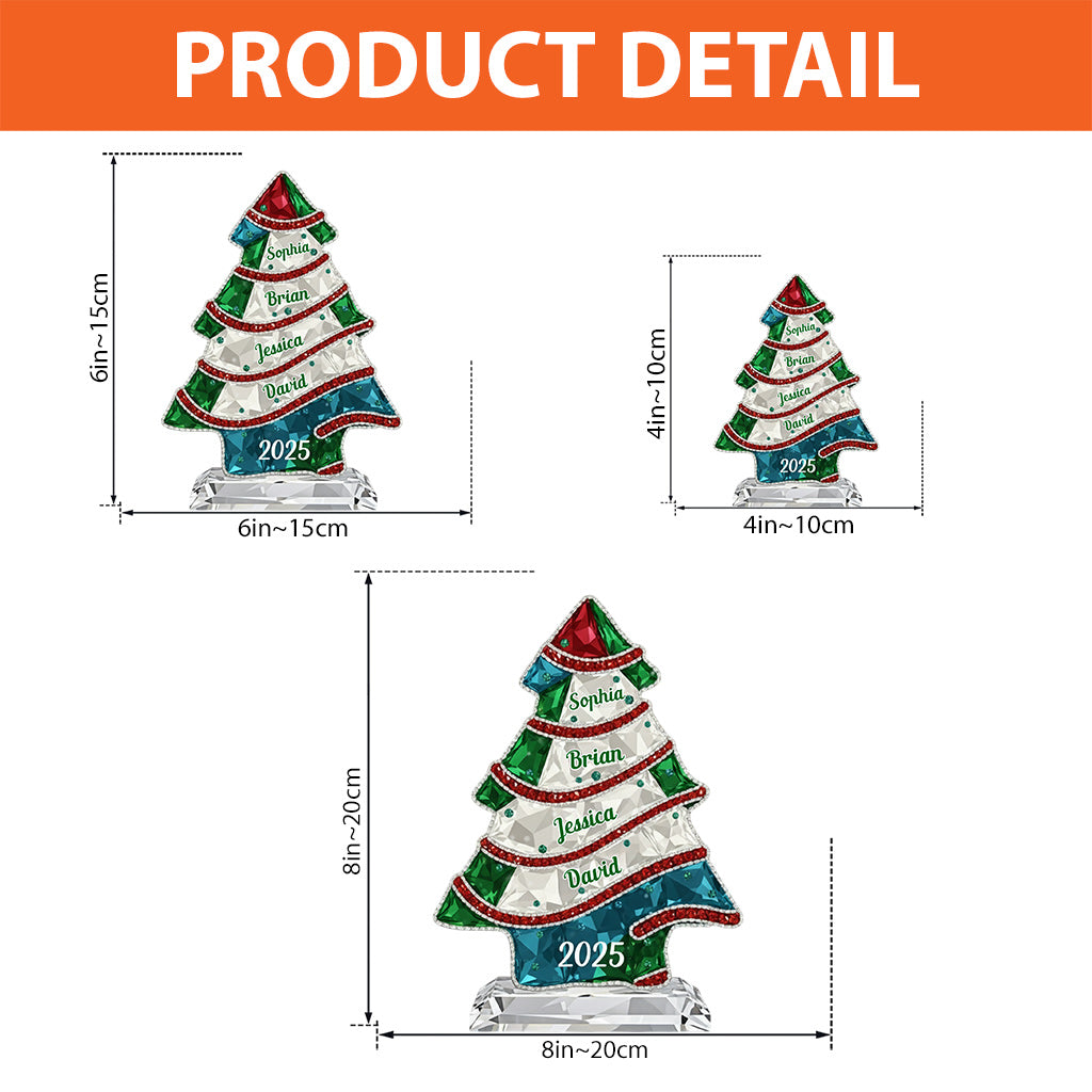 Kristallbaum „Frohe Weihnachten“ – Personalisierte Acrylplakette in individueller Familienform