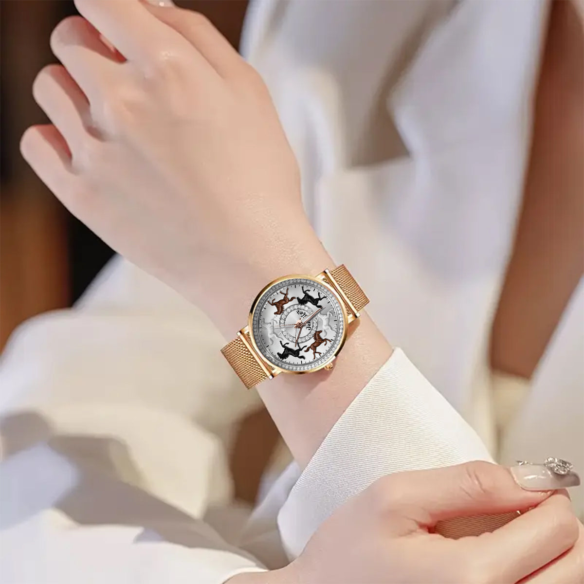Liebe Pferde – Personalisierte Damen-Handuhr mit Pferdemotiv 