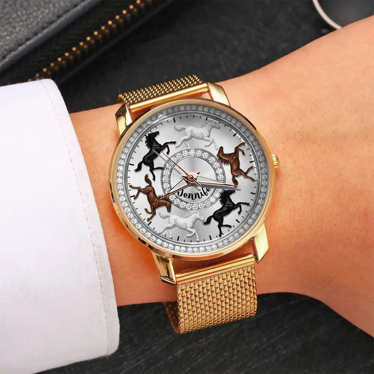 Liebe Pferde – Personalisierte Damen-Handuhr mit Pferdemotiv 