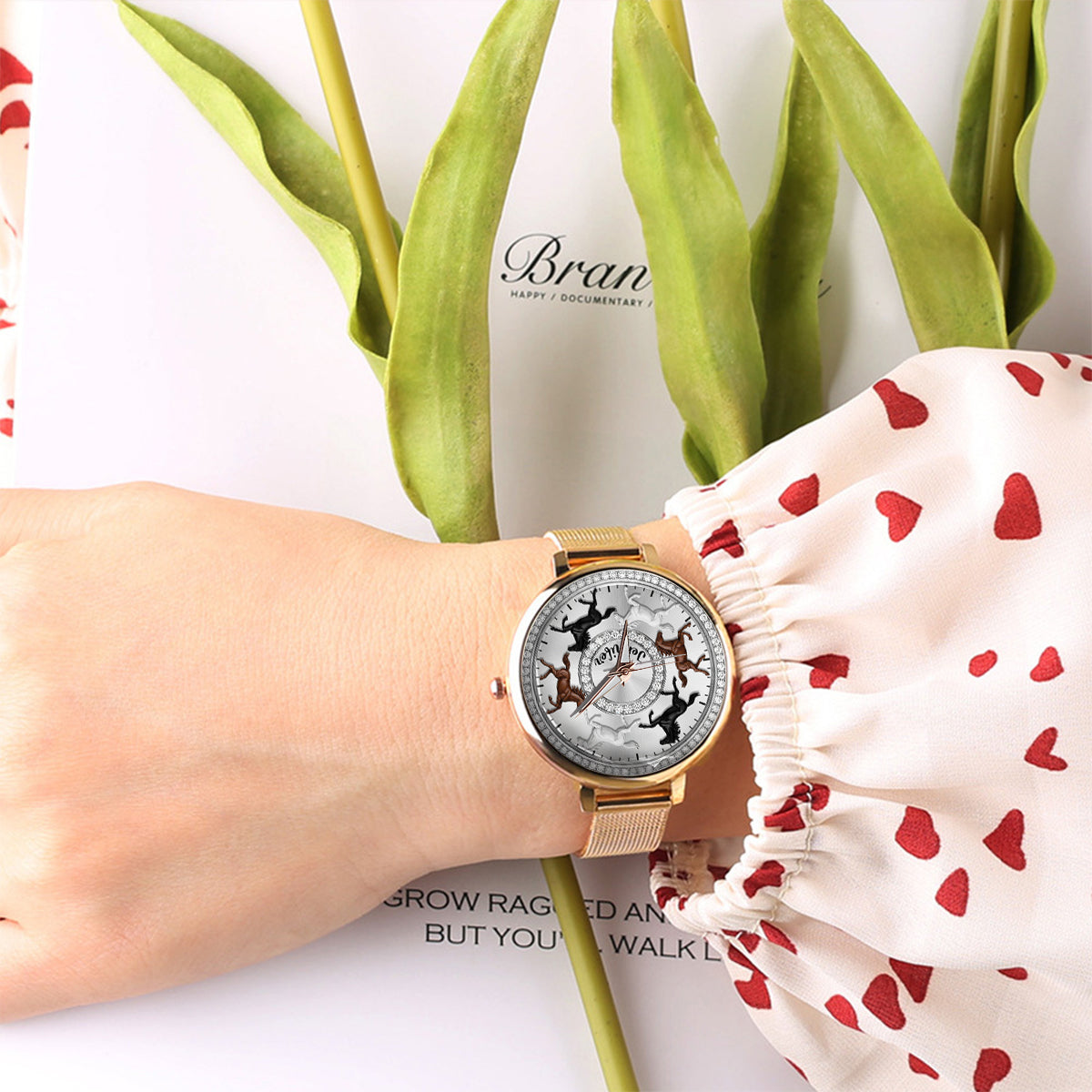 Liebe Pferde – Personalisierte Damen-Handuhr mit Pferdemotiv 