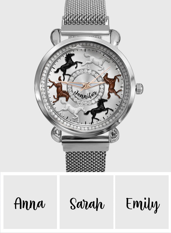 Liebe Pferde – Personalisierte Damen-Handuhr mit Pferdemotiv 