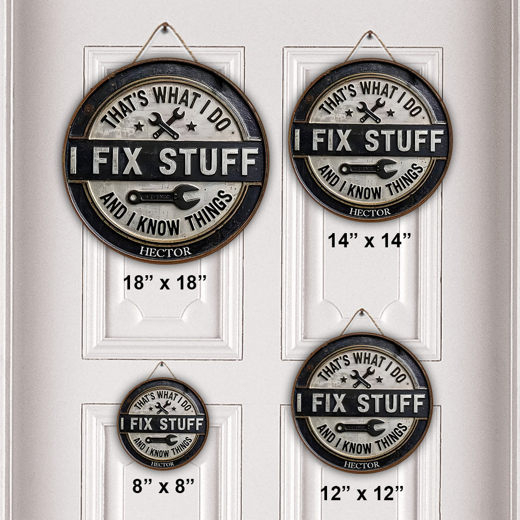 Ich repariere Sachen – Personalisiertes rundes Holzschild für Autoliebhaber