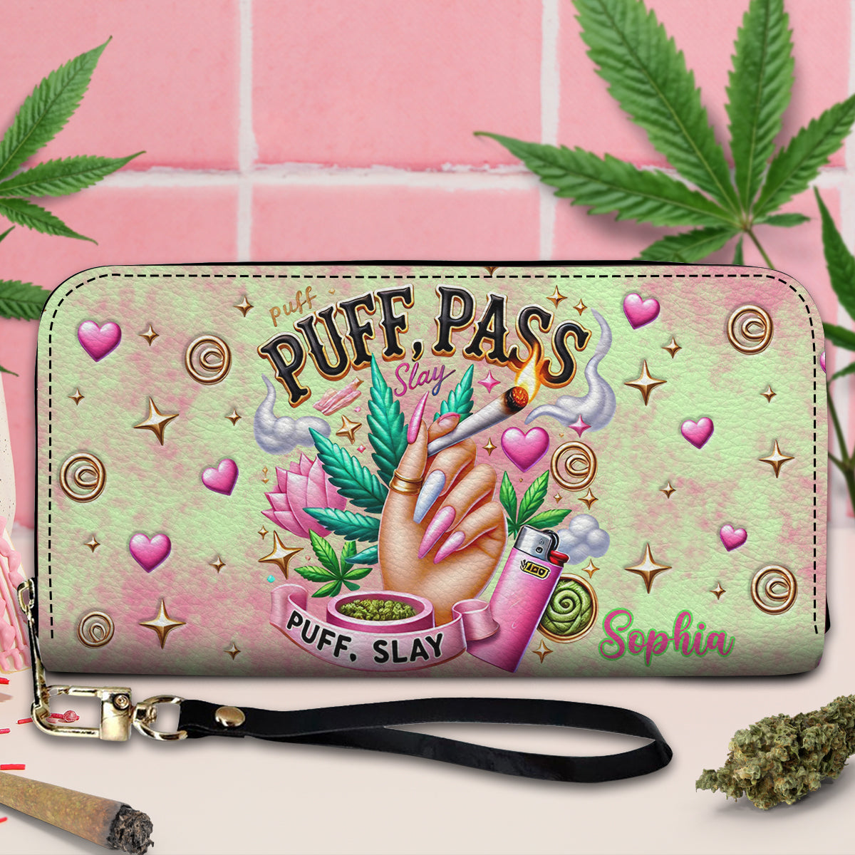 Stoner Chic - Personalized Weed Leather Long Wallet