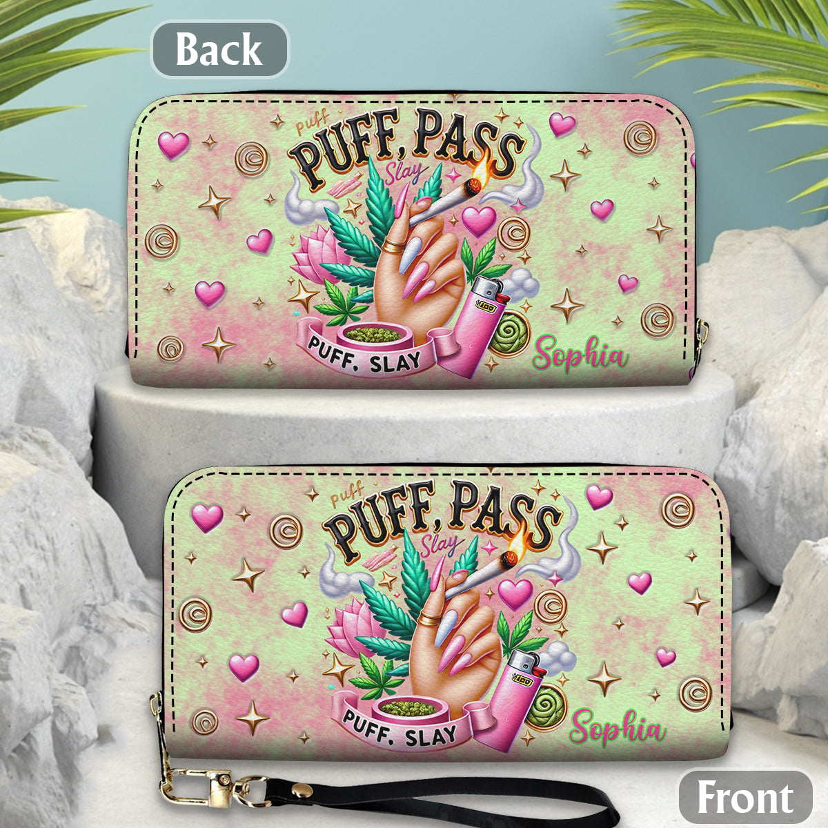 Stoner Chic - Personalized Weed Leather Long Wallet