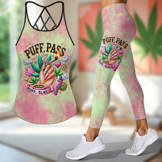 Stoner Chic – Personalisiertes Tanktop und Leggings mit Weed-Kreuz-Motiv