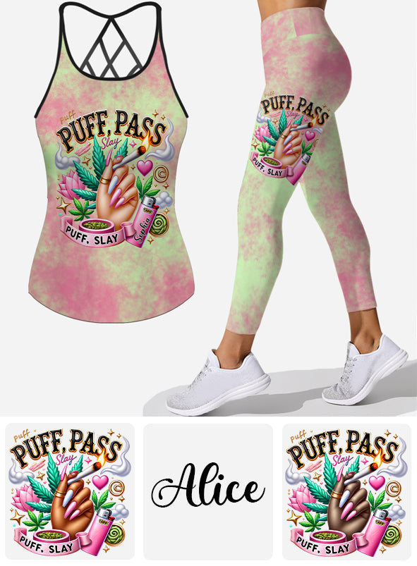 Stoner Chic – Personalisiertes Tanktop und Leggings mit Weed-Kreuz-Motiv