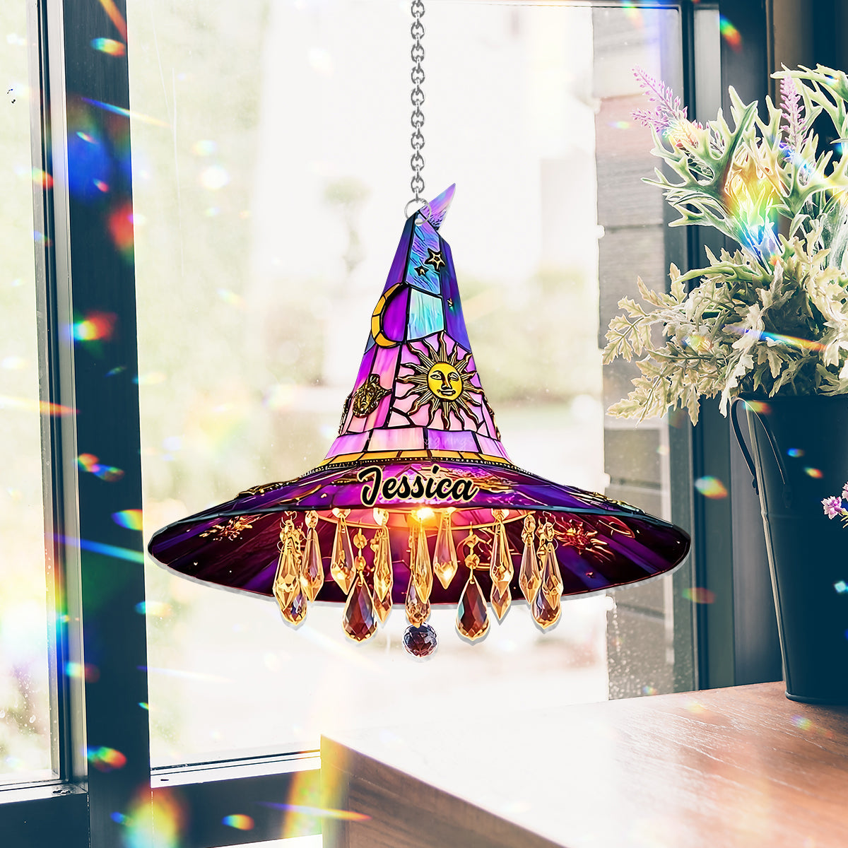 Beautiful Hat Witch - Personalized Witch Window Hanging Suncatcher Ornament