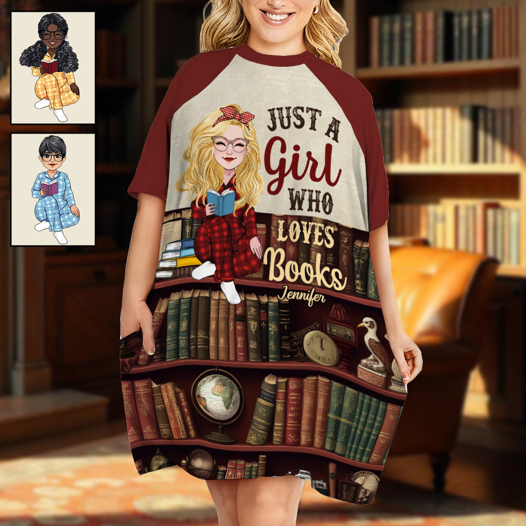 Just A Girl Who Loves Reading - Personalized Book Sleep T-shirt Dress