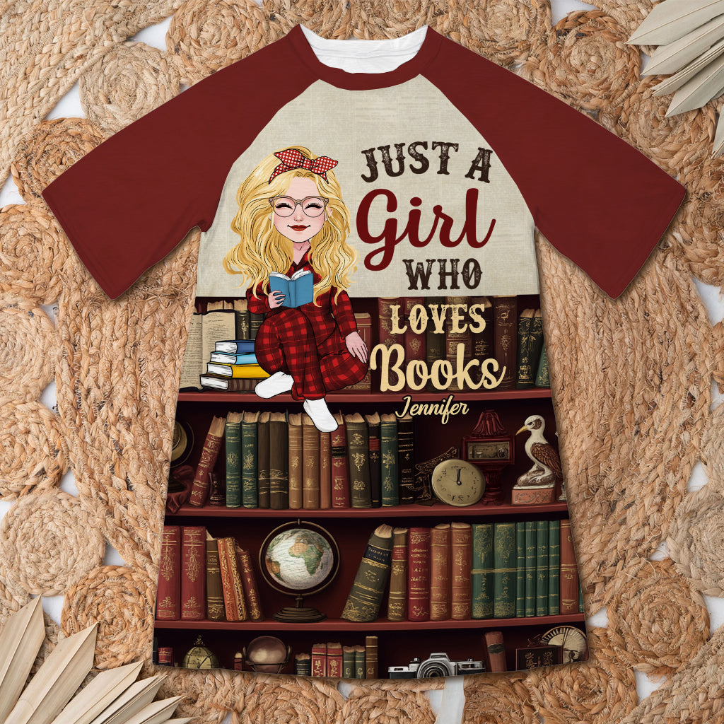Just A Girl Who Loves Reading - Personalized Book Sleep T-shirt Dress