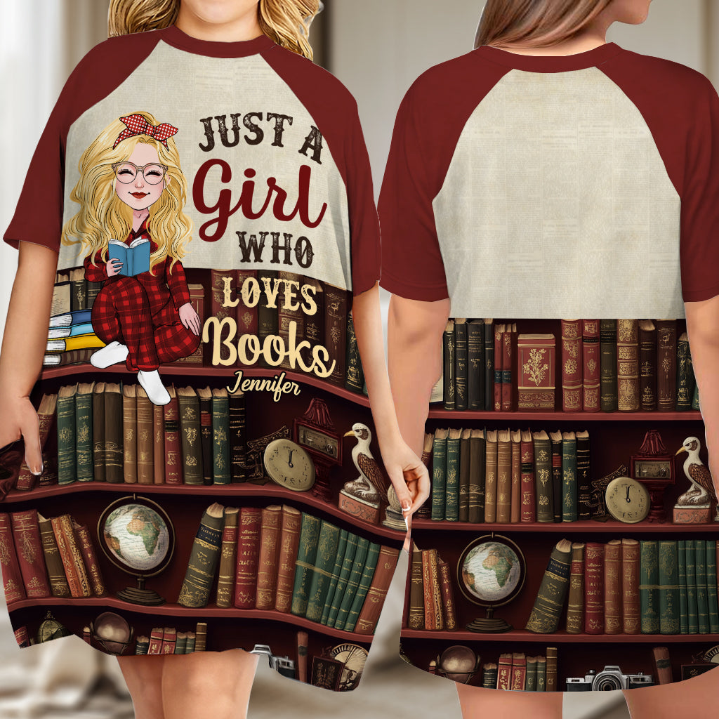 Just A Girl Who Loves Reading - Personalized Book Sleep T-shirt Dress