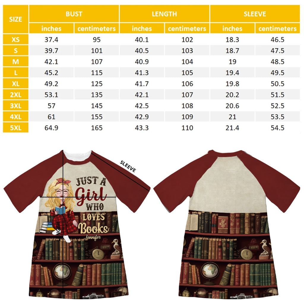 Just A Girl Who Loves Reading - Personalized Book Sleep T-shirt Dress