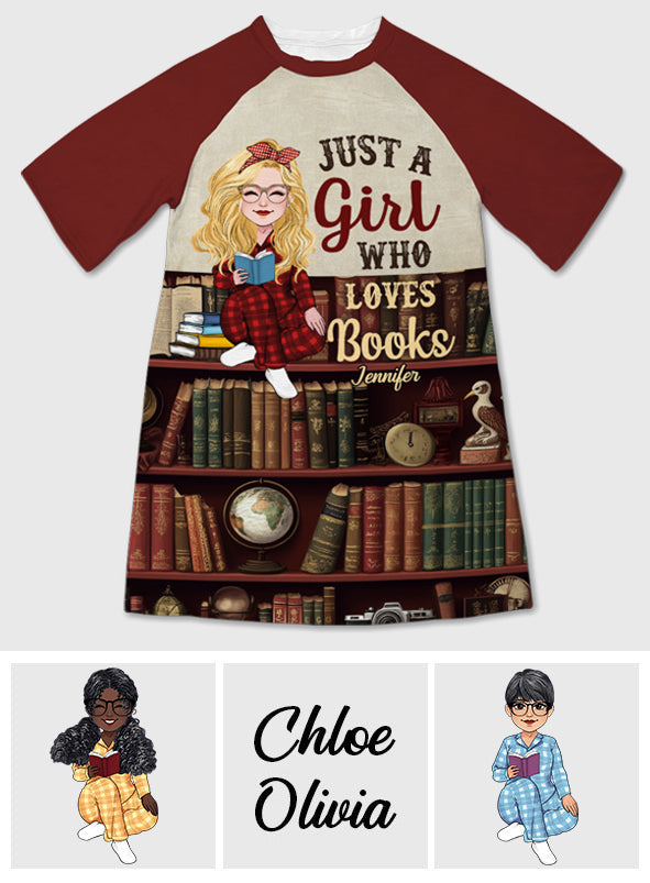 Just A Girl Who Loves Reading - Personalized Book Sleep T-shirt Dress