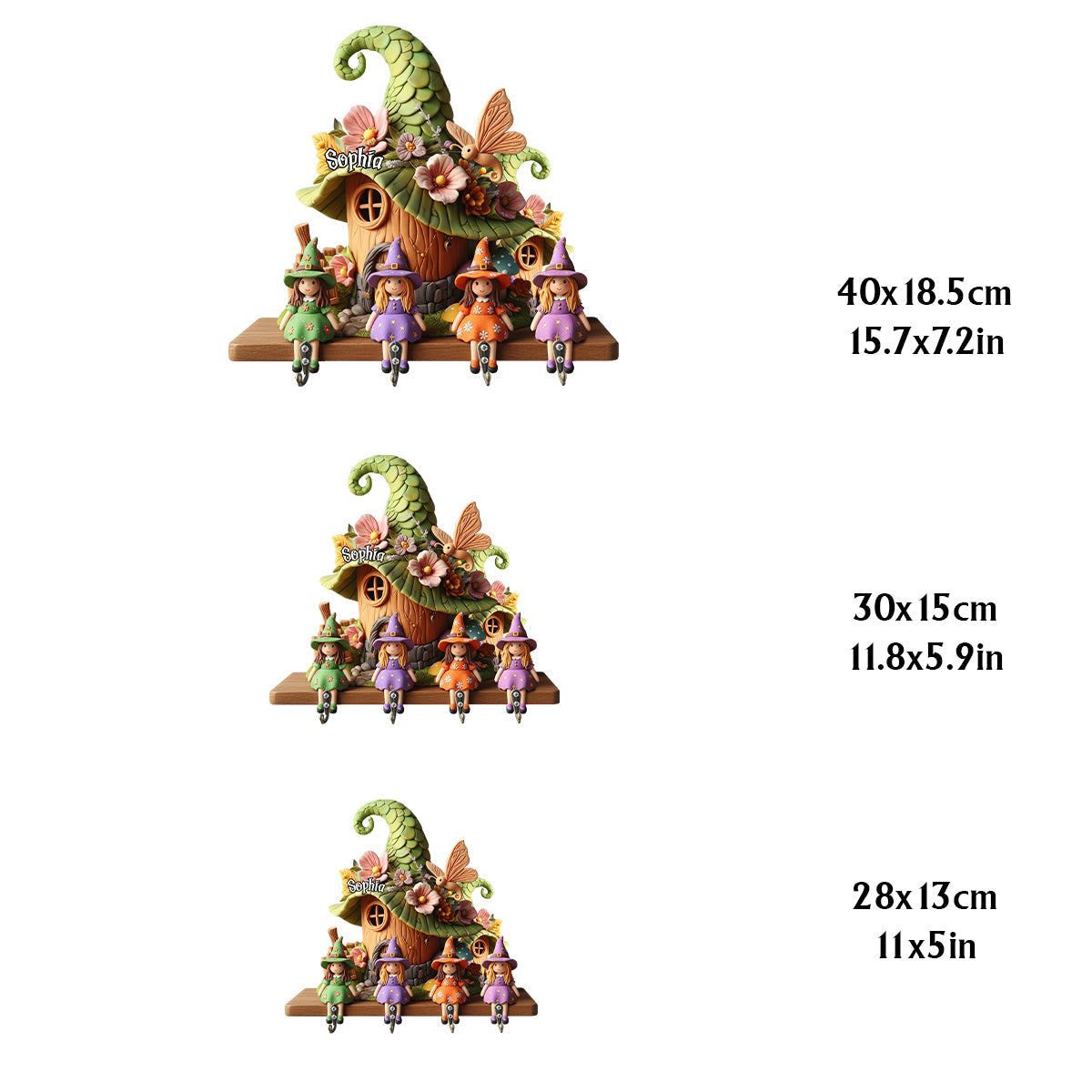 Niedliche Hexen – Personalisierter Hängeständer in Hexenform