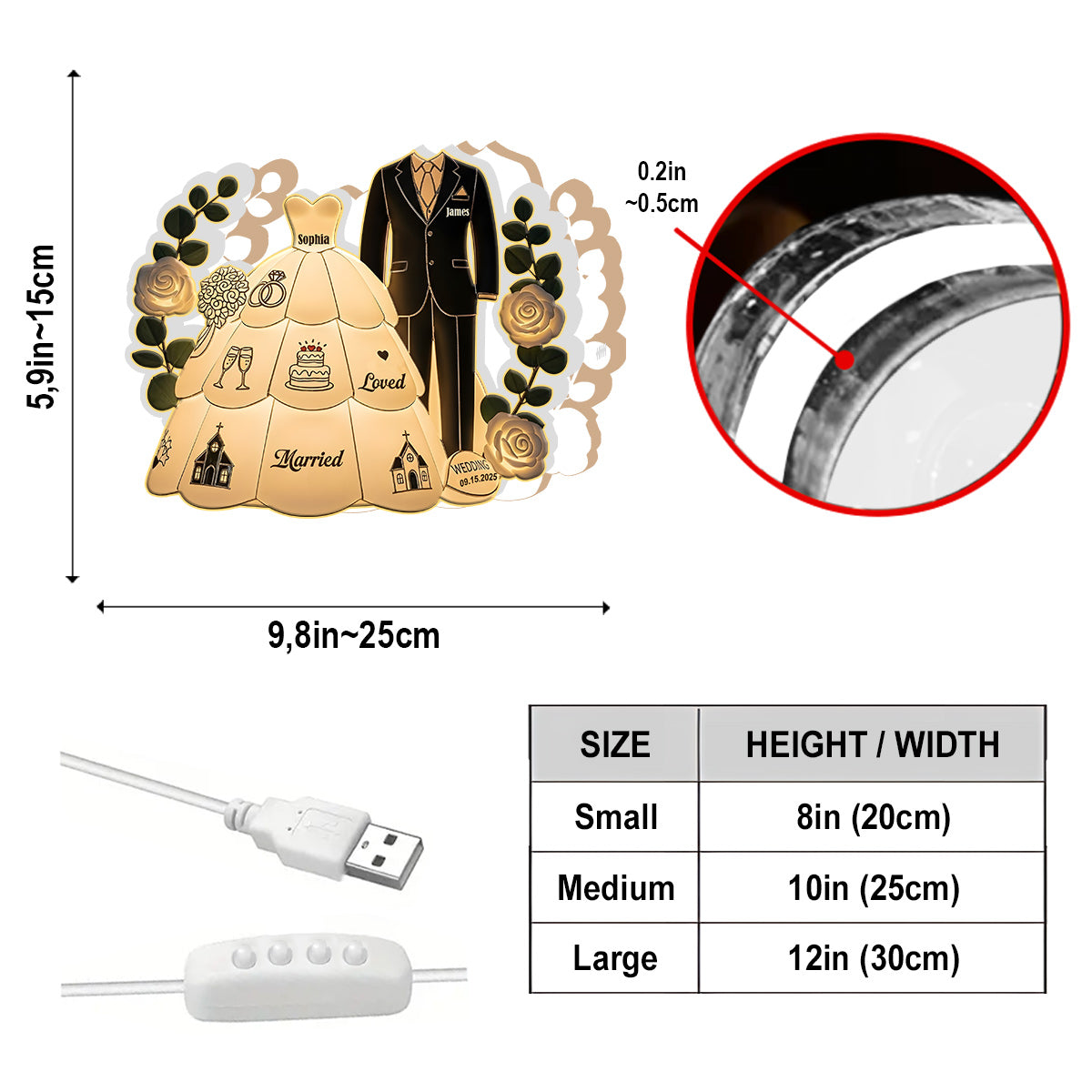 Herzlichen Glückwunsch zur Hochzeit – Personalisierte Acryl-LED-Nachtleuchte für Paare
