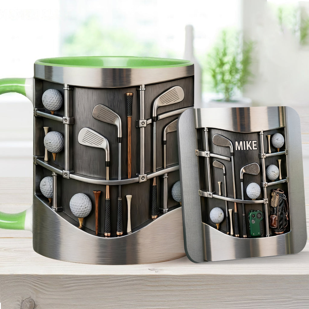 Love Gift – Personalisierte Tasse und Untersetzer mit Golfmotiv