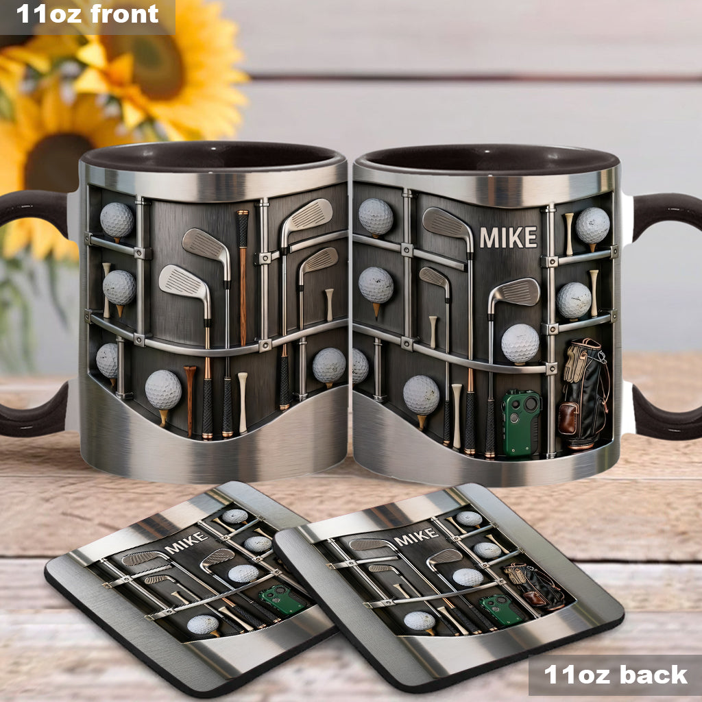 Love Gift – Personalisierte Tasse und Untersetzer mit Golfmotiv