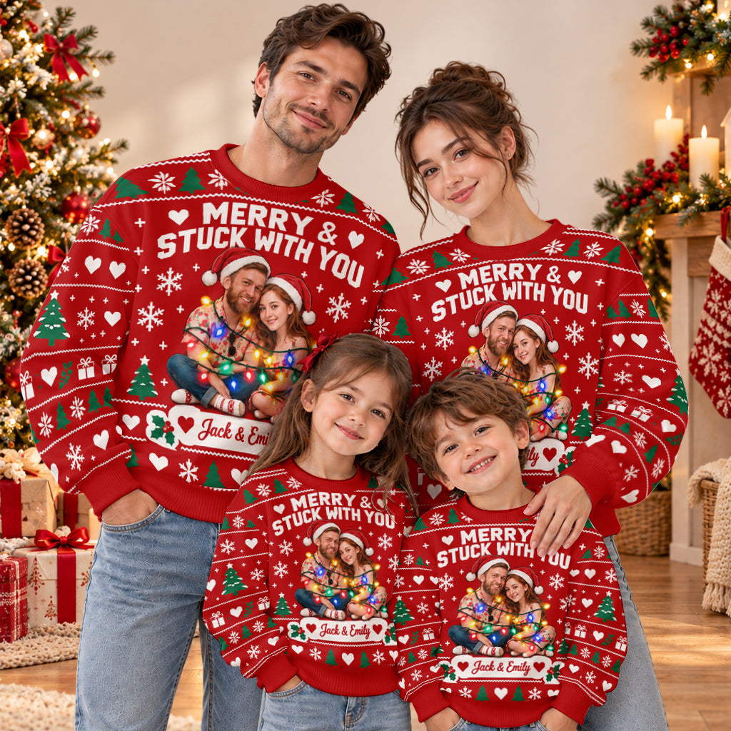 Merry & Stuck With You - Personalized Couple Light Up Sweater