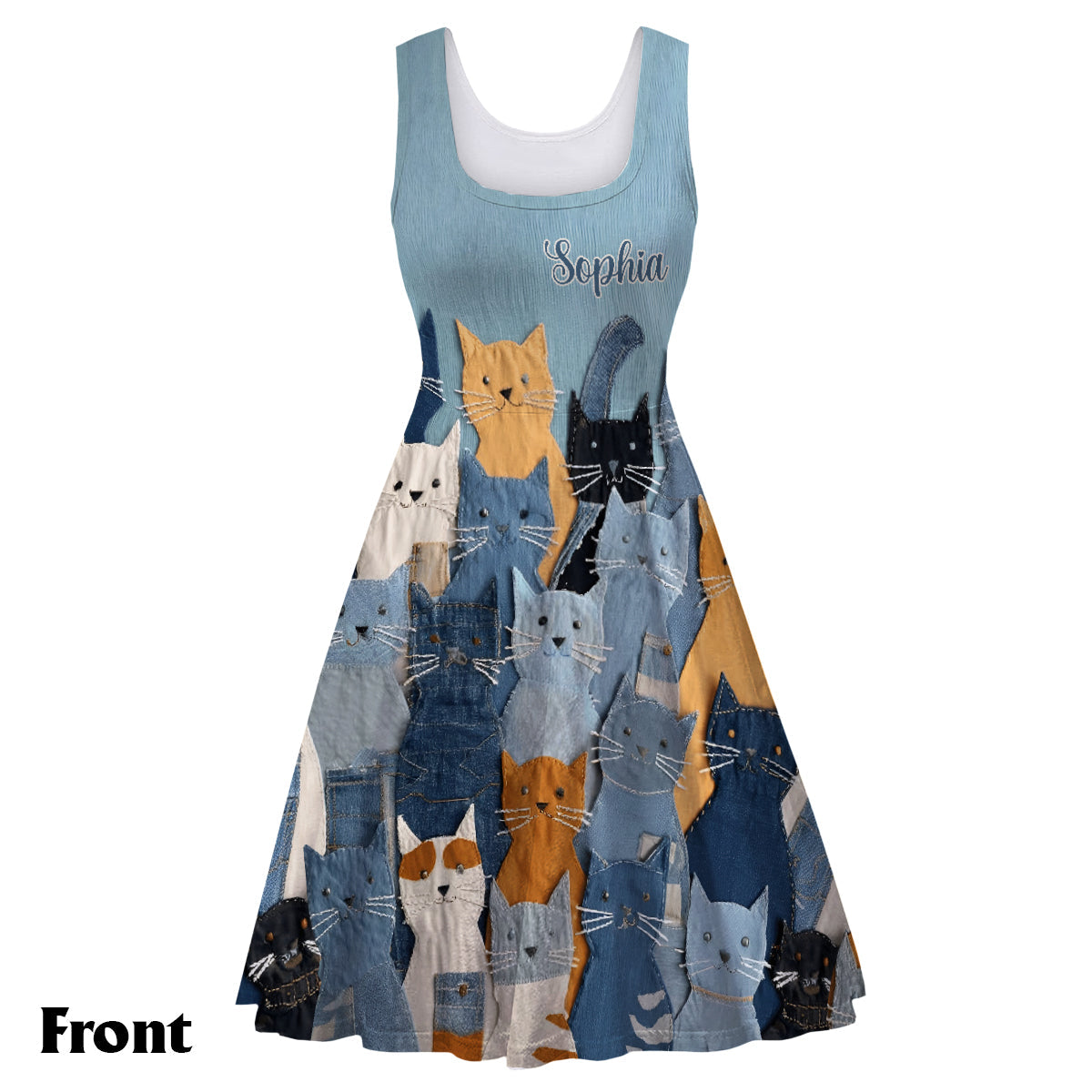 Einfach ein Mädchen, das Katzen liebt – personalisiertes ärmelloses Katzenkleid