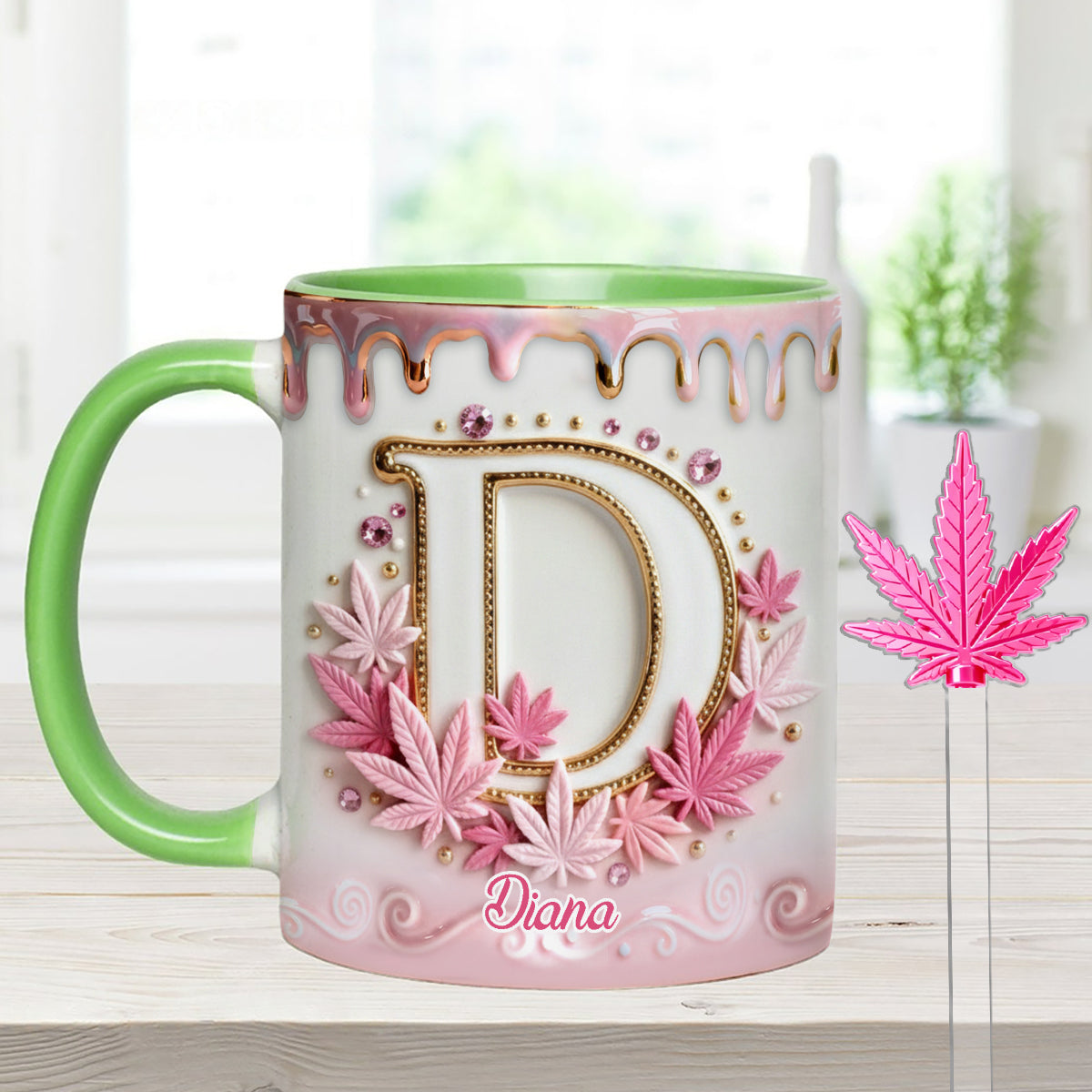 Magic Leaf, personalisierter Becher mit Initialen – individueller Weed-Set-Akzentbecher mit Acryl-Rührstäbchen