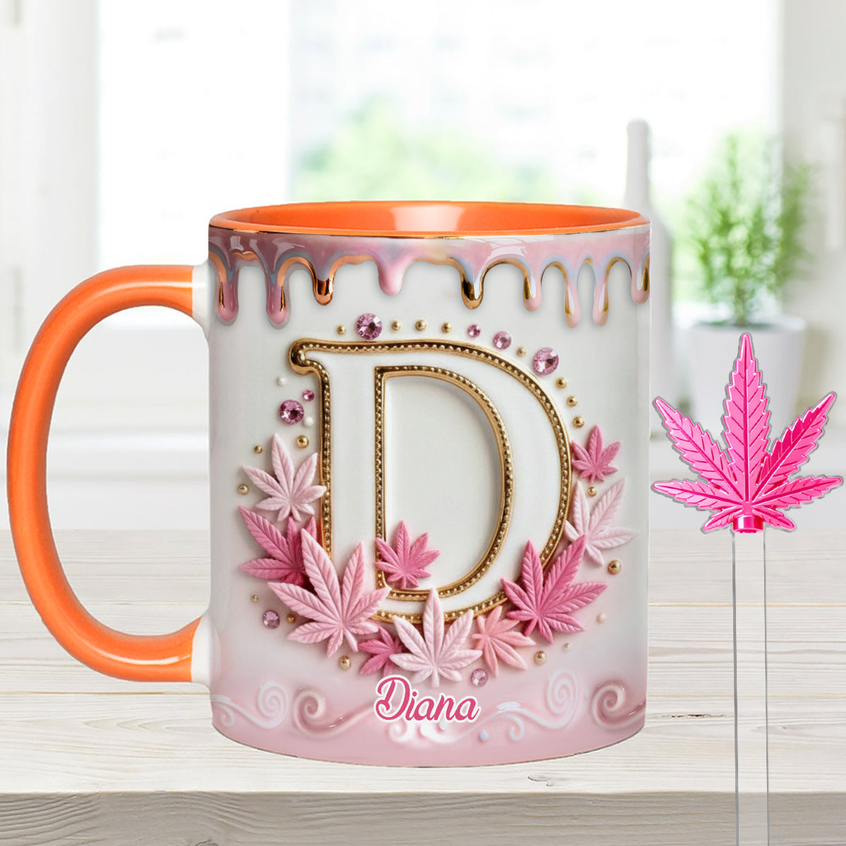 Magic Leaf, personalisierter Becher mit Initialen – individueller Weed-Set-Akzentbecher mit Acryl-Rührstäbchen