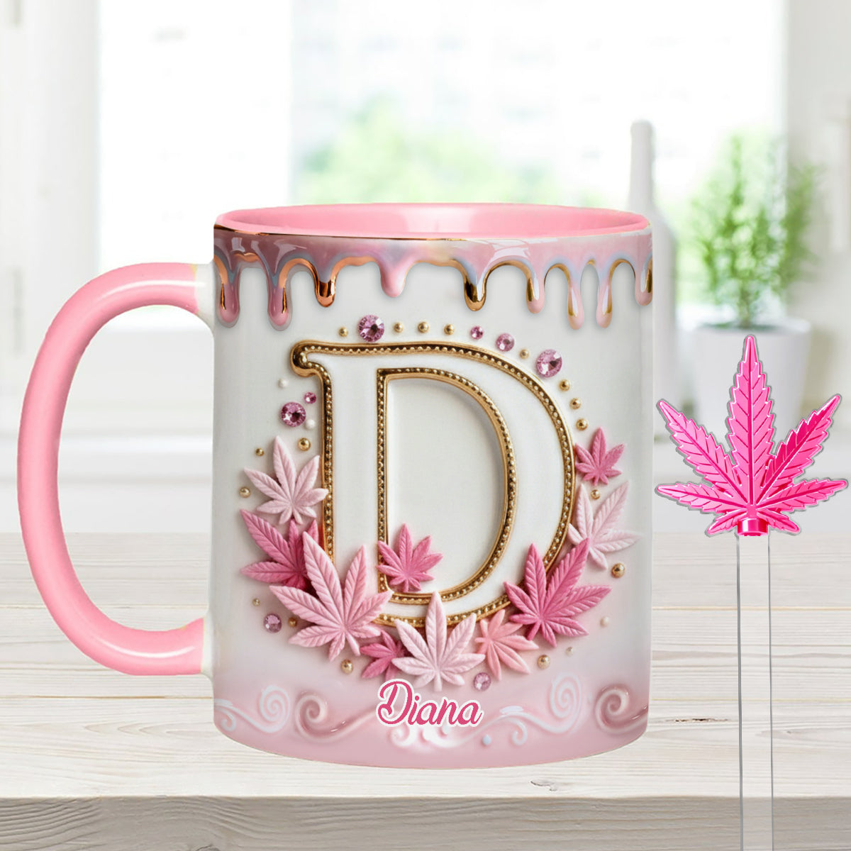 Magic Leaf, personalisierter Becher mit Initialen – individueller Weed-Set-Akzentbecher mit Acryl-Rührstäbchen