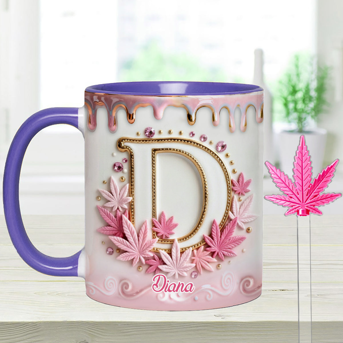 Magic Leaf, personalisierter Becher mit Initialen – individueller Weed-Set-Akzentbecher mit Acryl-Rührstäbchen