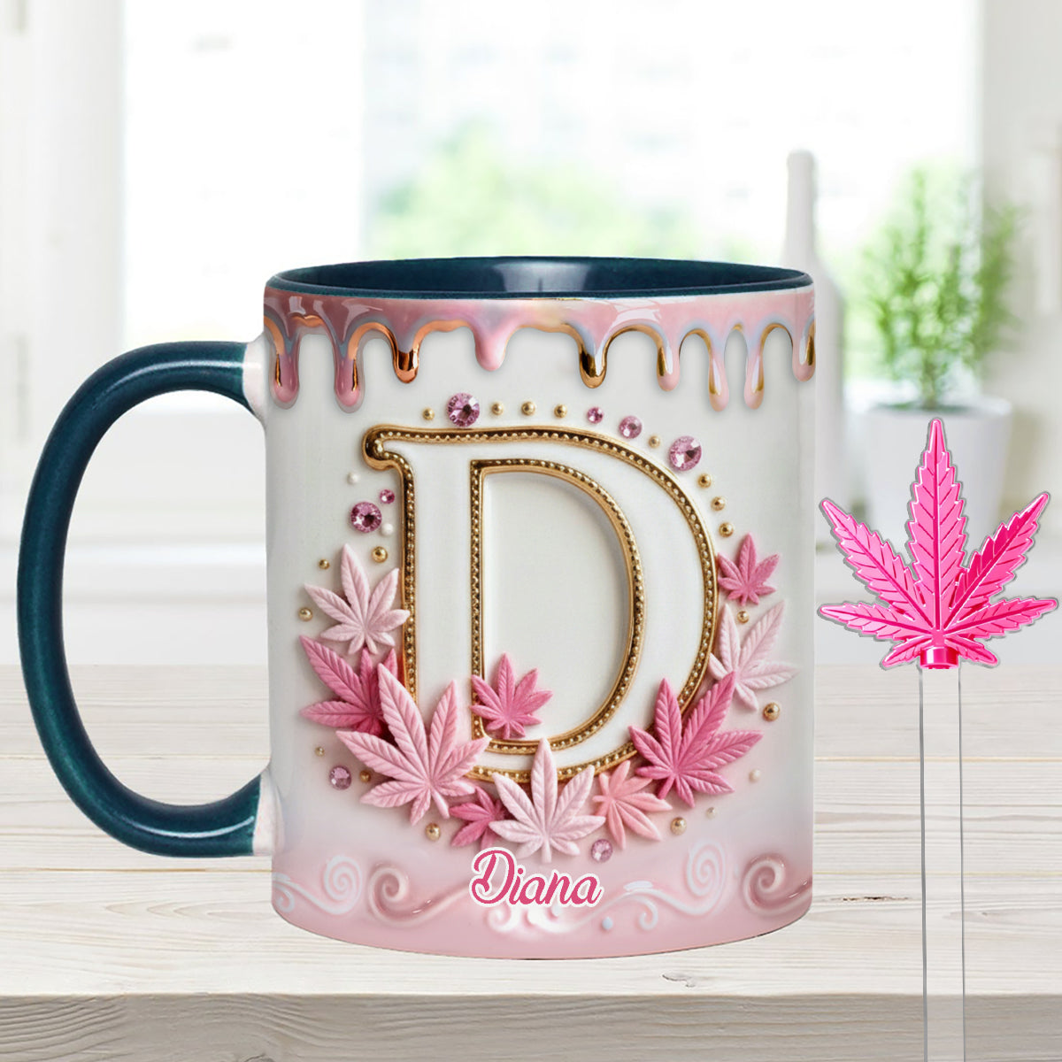 Magic Leaf, personalisierter Becher mit Initialen – individueller Weed-Set-Akzentbecher mit Acryl-Rührstäbchen