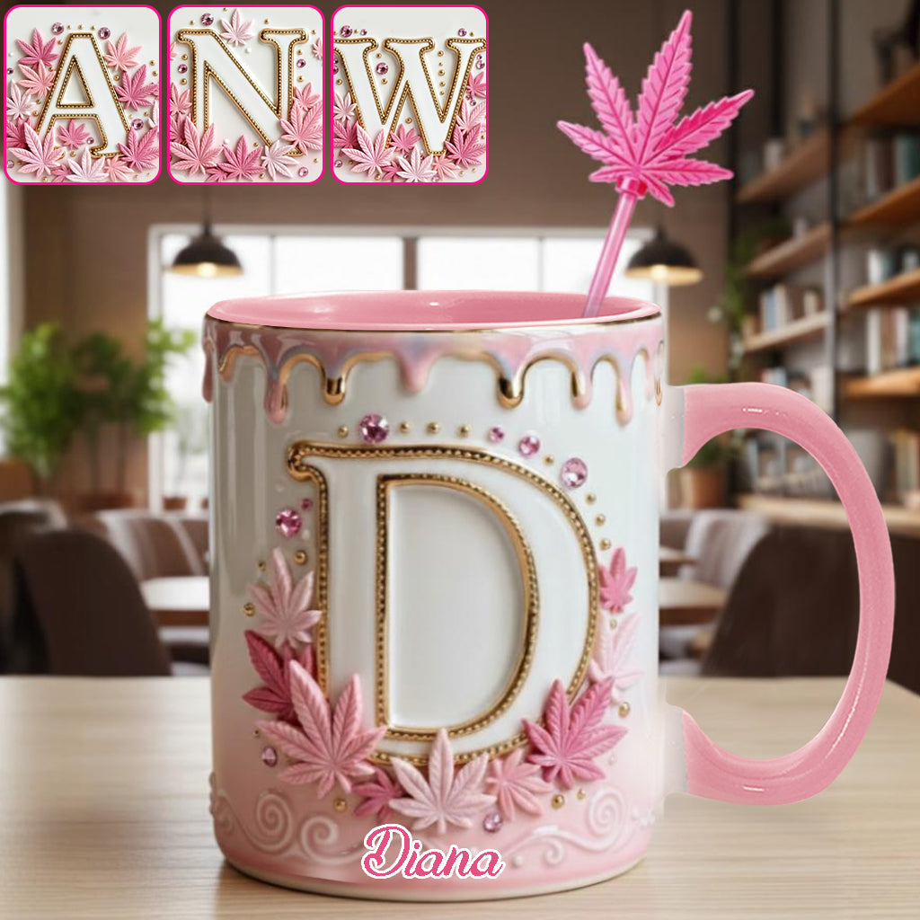 Magic Leaf, personalisierter Becher mit Initialen – individueller Weed-Set-Akzentbecher mit Acryl-Rührstäbchen