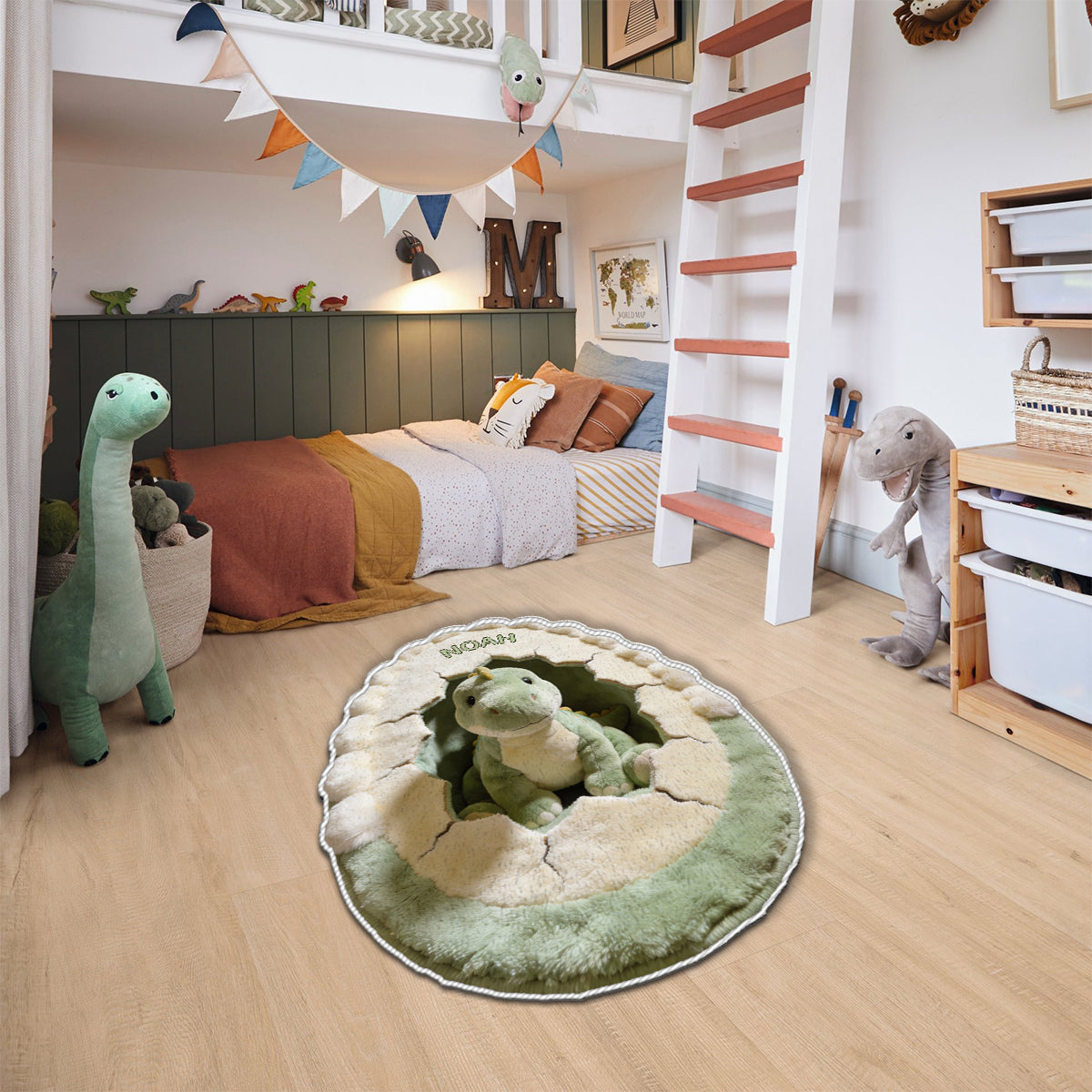 Kinderzimmer Dekor - Dinosaurier oder Einhorn - Personalisierter rutschfester Teppich